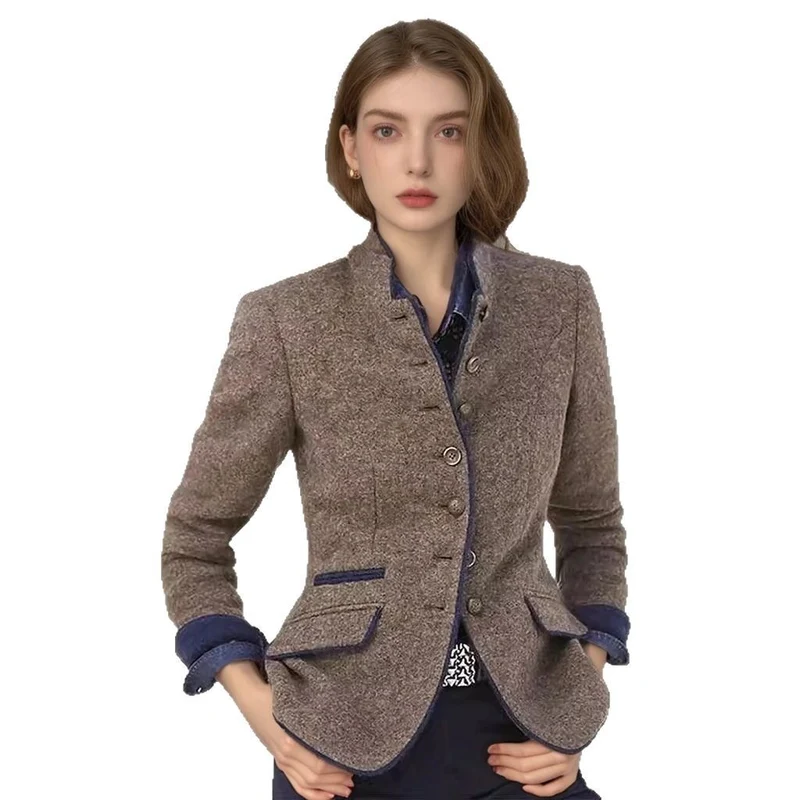 Damen Kurzblazer mit Stehkragen und Samtbesatz Nord Taschen