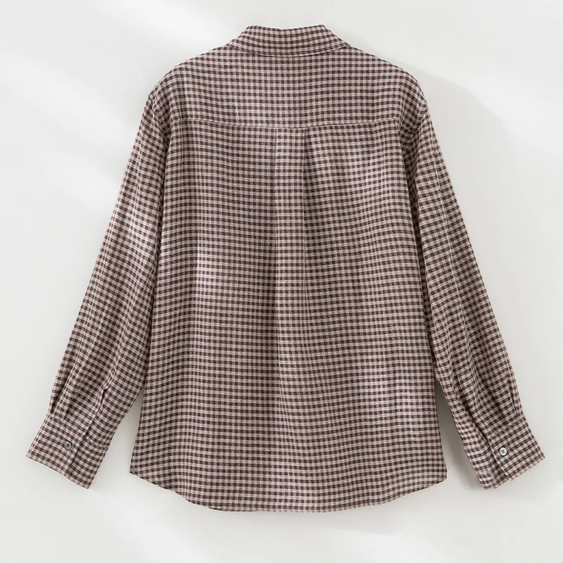 Damen Karierte Oversize-Hemdbluse mit Kentkragen und gerundetem Saum Nord Taschen
