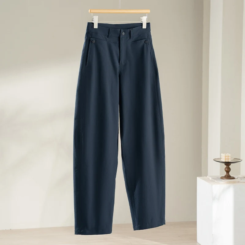 Damen Hochgeschnittene Weitbein-Hose aus fließendem Viskosemix mit Bügelfalte und Eingrifftaschen Nord Taschen