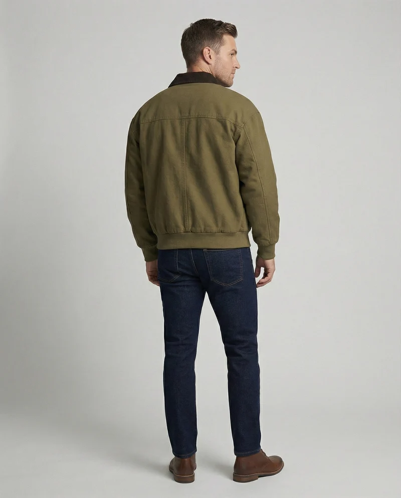 Herren robuster Canvas-Blouson mit Cordkragen und kariertem Steppfutter