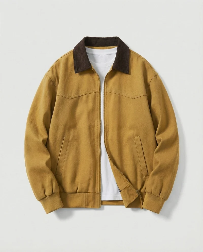 Herren robuster Canvas-Blouson mit Cordkragen und kariertem Steppfutter