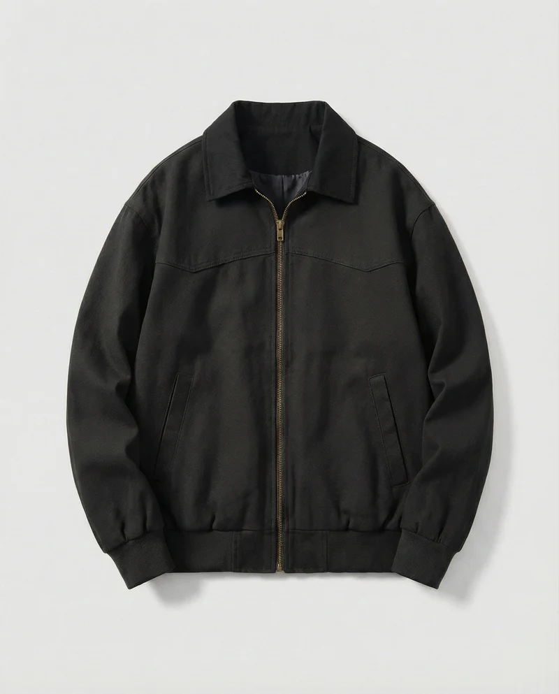 Herren robuster Canvas-Blouson mit Cordkragen und kariertem Steppfutter