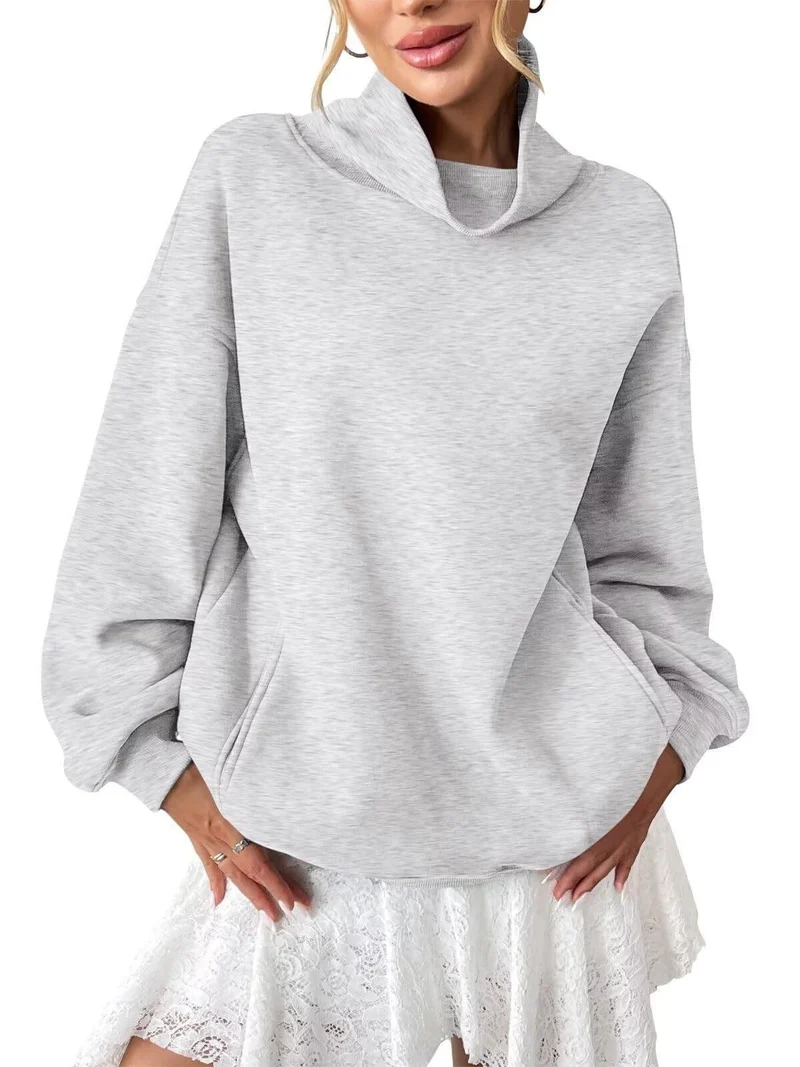 Damen Lässiges Oversize-Sweatshirt mit Schlauchkragen und Kängurutasche Nord Taschen