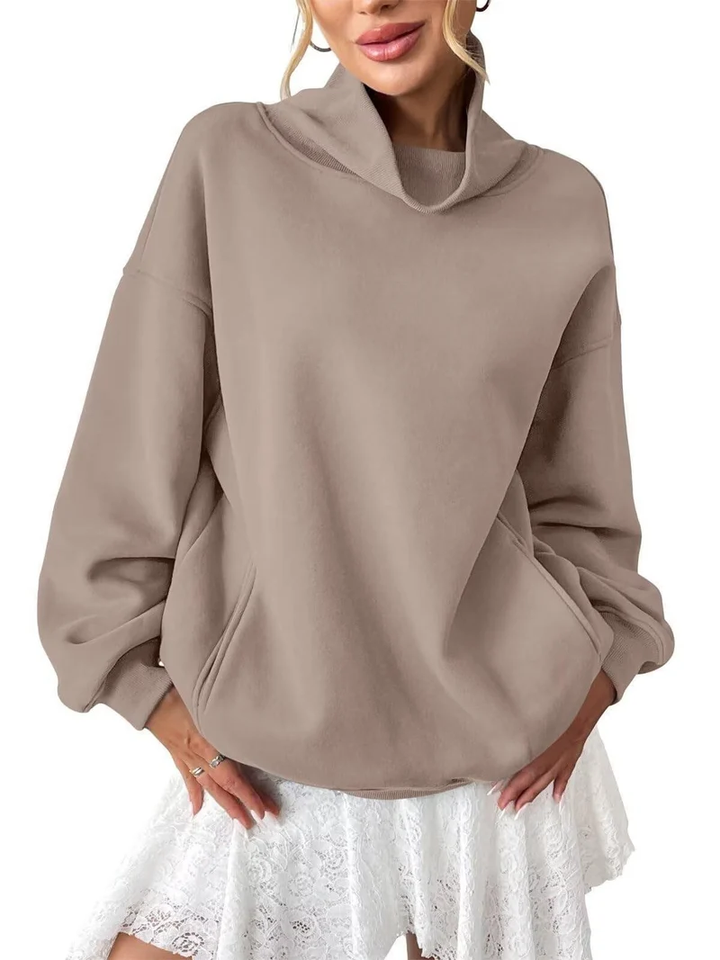 Damen Lässiges Oversize-Sweatshirt mit Schlauchkragen und Kängurutasche Nord Taschen