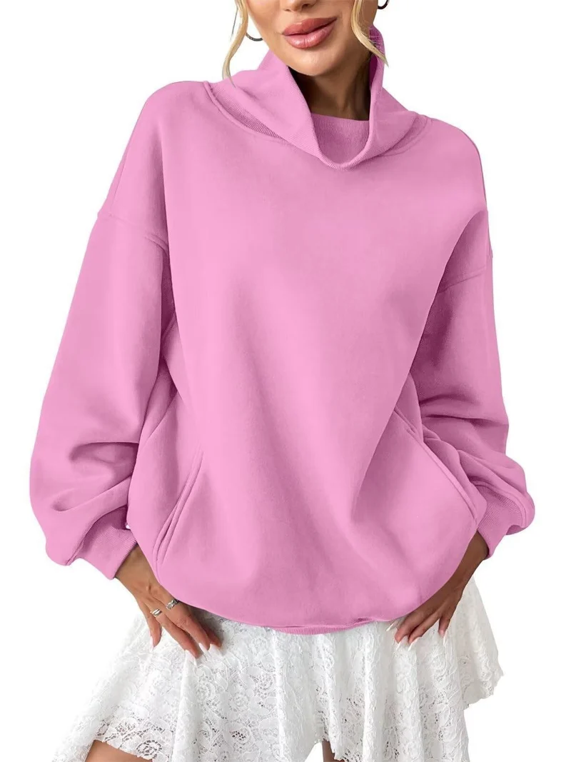 Damen Lässiges Oversize-Sweatshirt mit Schlauchkragen und Kängurutasche Nord Taschen
