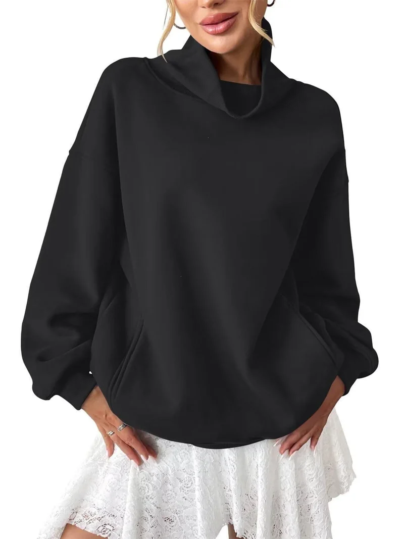 Damen Lässiges Oversize-Sweatshirt mit Schlauchkragen und Kängurutasche Nord Taschen