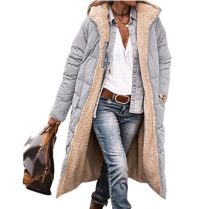 Damen langer Steppmantel mit Teddy-Innenfutter, Kapuze und wärmender Wattierung Nord Taschen