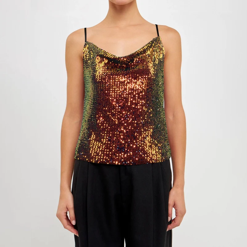 Damen Glitzerndes Spaghettiträgershirt mit V-Ausschnitt