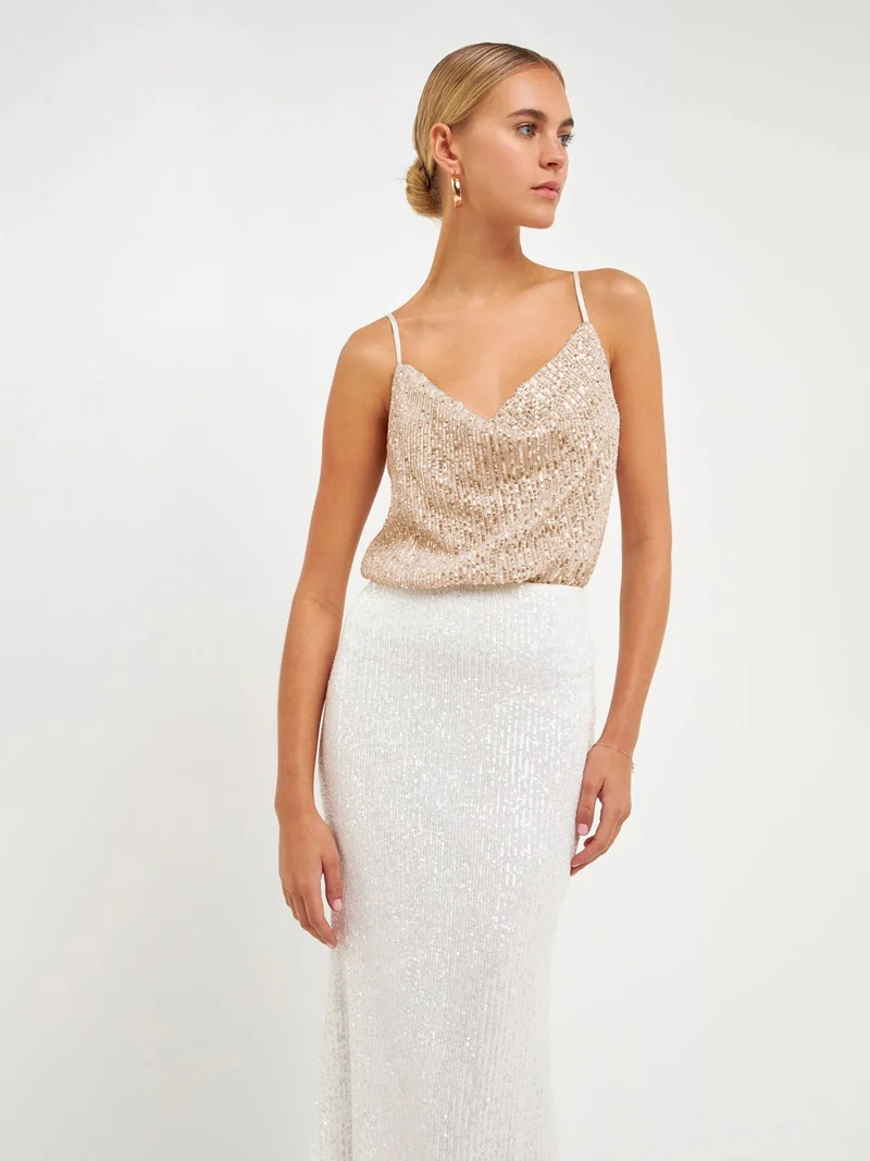 Damen Glitzerndes Spaghettiträgershirt mit V-Ausschnitt