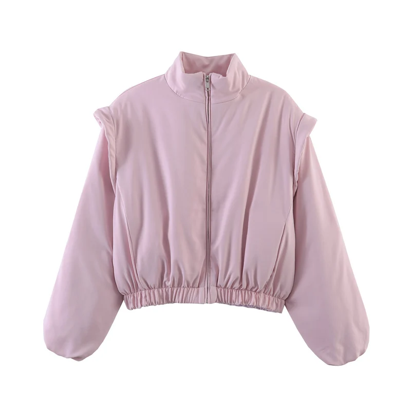 Damen Gepolsterte Cropped-Bomberjacke mit Stehkragen und elastischem Saum Nord Taschen