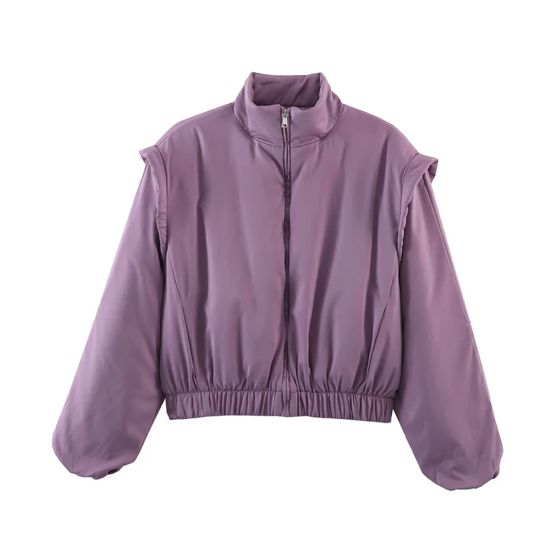 Damen Gepolsterte Cropped-Bomberjacke mit Stehkragen und elastischem Saum Nord Taschen