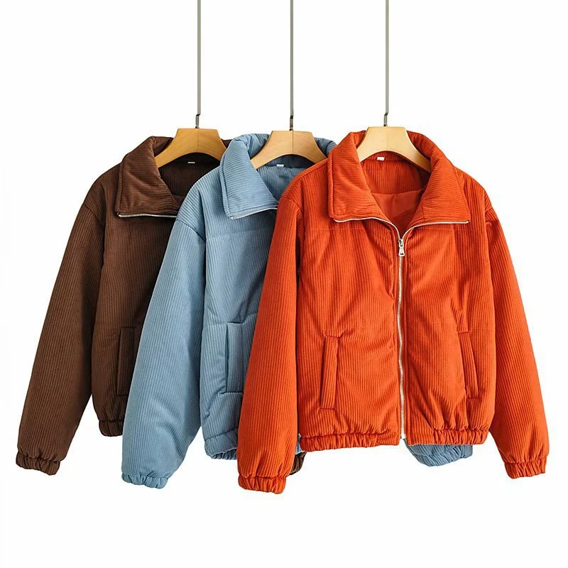 Damen Gepolsterte Cord-Steppjacke mit Stehkragen und elastischem Saum Nord Taschen