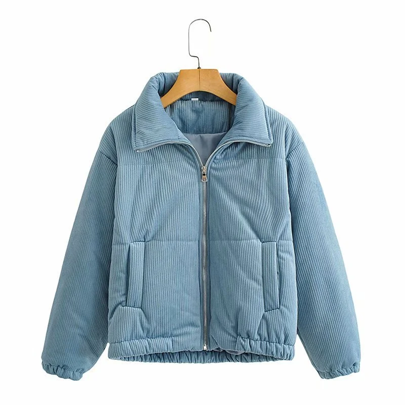 Damen Gepolsterte Cord-Steppjacke mit Stehkragen und elastischem Saum Nord Taschen