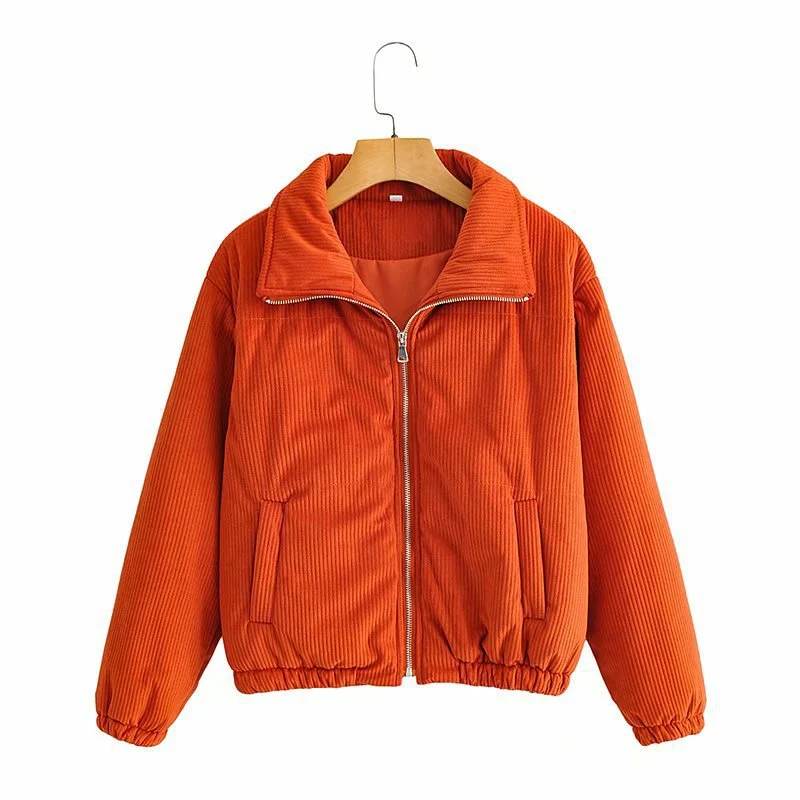 Damen Gepolsterte Cord-Steppjacke mit Stehkragen und elastischem Saum Nord Taschen