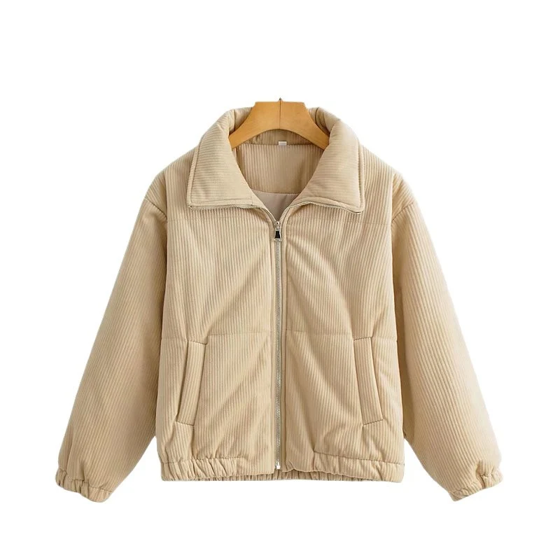 Damen Gepolsterte Cord-Steppjacke mit Stehkragen und elastischem Saum Nord Taschen