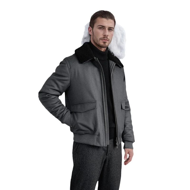 Herren Pilotjacke im Fliegerstil mit Teddykragen, Zwei‑Wege‑Reißverschluss und aufgesetzten Klappentaschen Nord Taschen