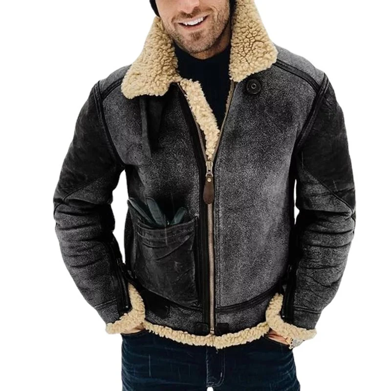 Herren Pilotenjacke mit Sherpa-Innenfutter und Wildlederoptik Nord Taschen