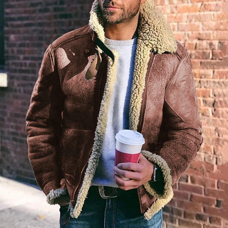 Herren Pilotenjacke mit Sherpa-Innenfutter und Wildlederoptik Nord Taschen