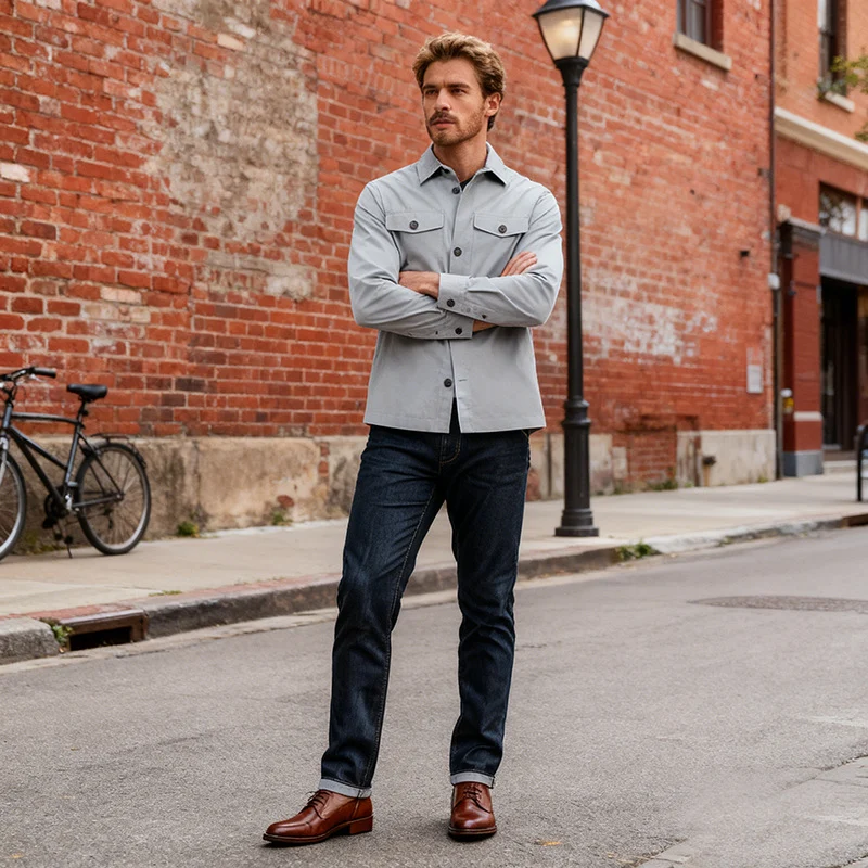 Herren Overshirt aus Baumwoll-Twill mit aufgesetzten Brusttaschen Nord Taschen