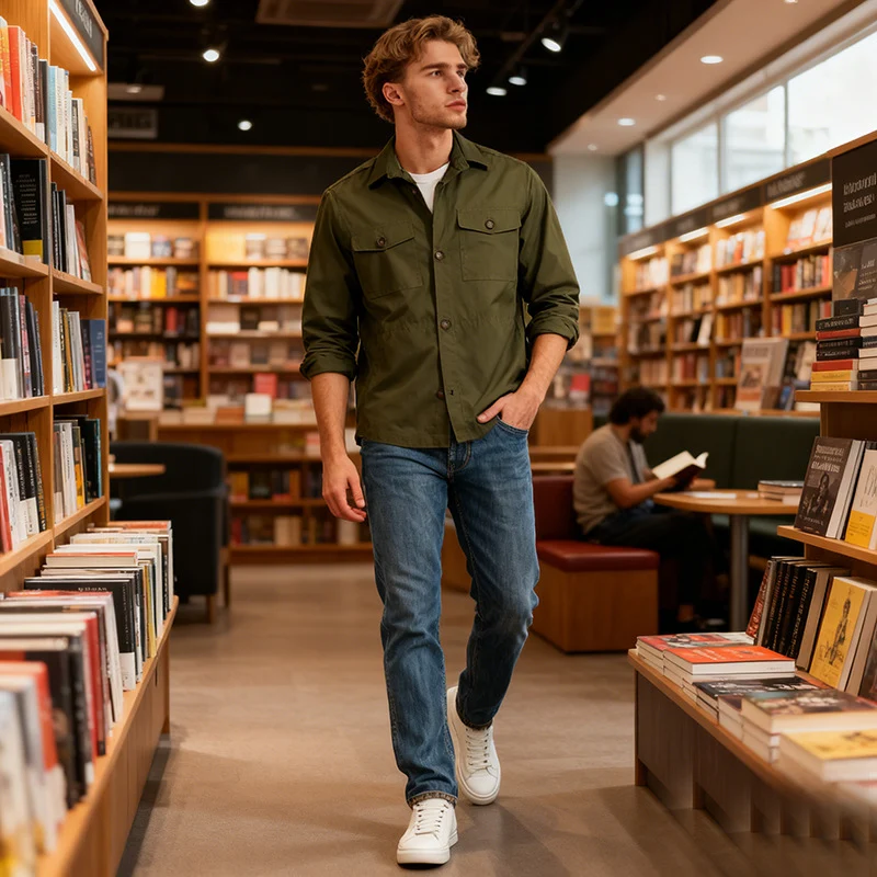 Herren Overshirt aus Baumwoll-Twill mit aufgesetzten Brusttaschen Nord Taschen