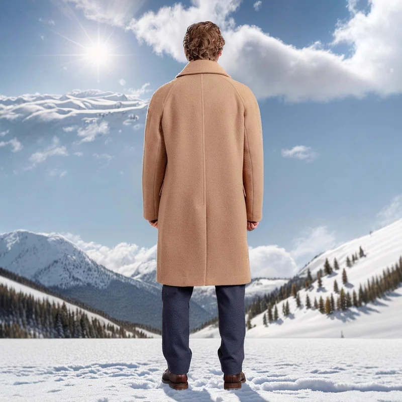 Herren Mid‑Length Teddy‑Wollmantel mit aufgesetzten Eingrifftaschen und Stehkragen Nord Taschen