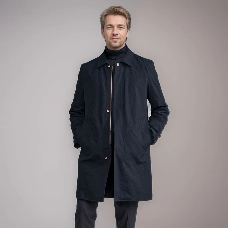 Herren Mid-Length Einreihiger Mantel mit verdeckter Knopfleiste und taillierter Silhouette Nord Taschen