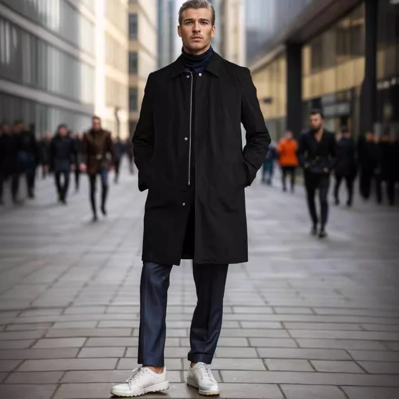 Herren Mid-Length Einreihiger Mantel mit verdeckter Knopfleiste und taillierter Silhouette Nord Taschen