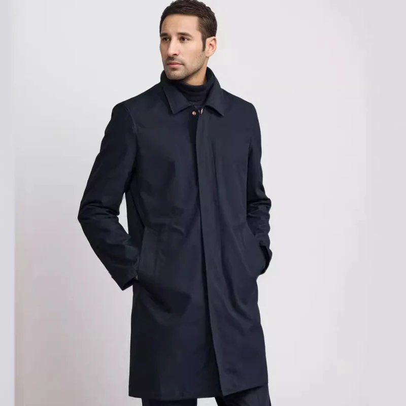 Herren Mid-Length Einreihiger Mantel mit verdeckter Knopfleiste und taillierter Silhouette Nord Taschen
