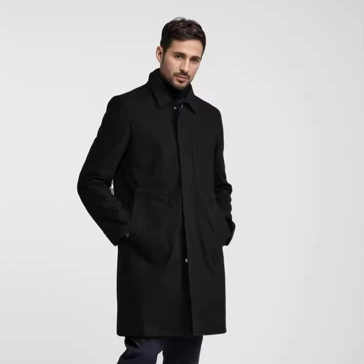 Herren Mid-Length Einreihiger Mantel mit verdeckter Knopfleiste und taillierter Silhouette Nord Taschen