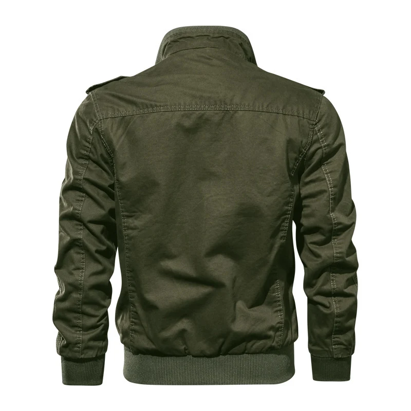 Herren Militärisch inspirierte Pilotenjacke aus Canvas mit Epauletten und Rippbündchen Nord Taschen