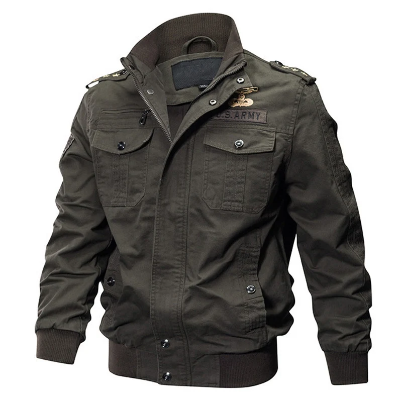 Herren Militärisch inspirierte Pilotenjacke aus Canvas mit Epauletten und Rippbündchen Nord Taschen