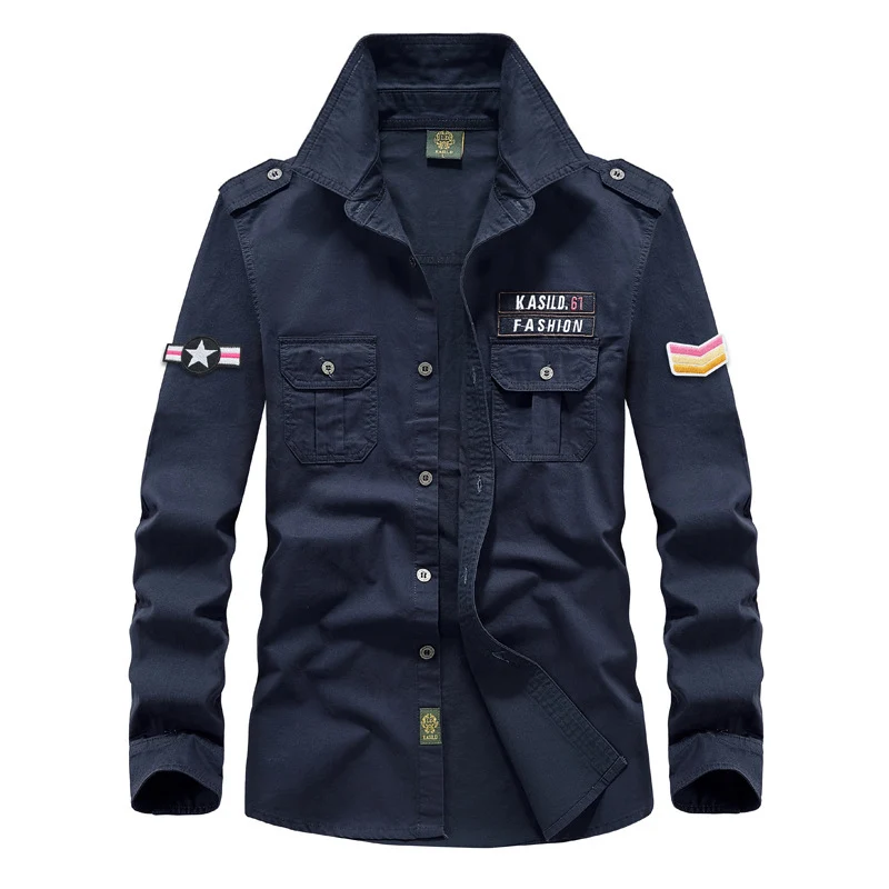 Herren Militärinspiriertes Hemdblouson mit Schulterpatten, Brustpattentaschen und Abzeichenpatches Nord Taschen