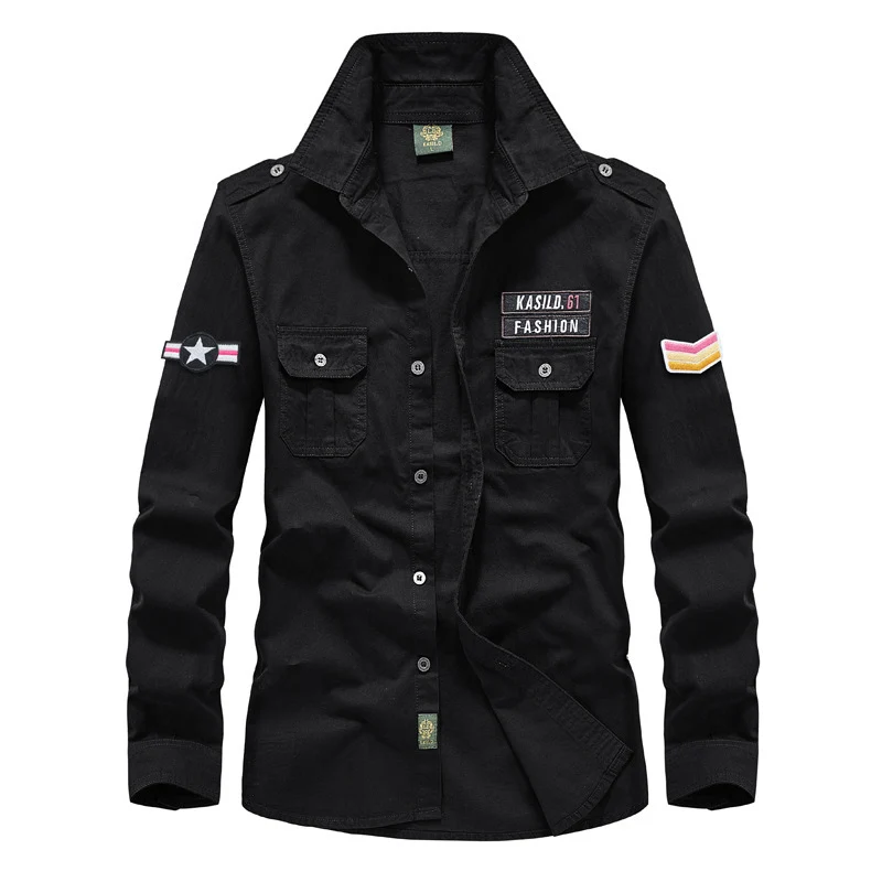 Herren Militärinspiriertes Hemdblouson mit Schulterpatten, Brustpattentaschen und Abzeichenpatches Nord Taschen