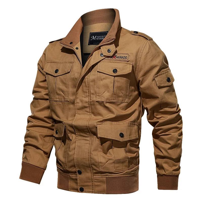 Herren Militärinspirierte Canvas‑Fieldjacke mit Epauletten, Mehrfach‑Taschen und geripptem Bund Nord Taschen