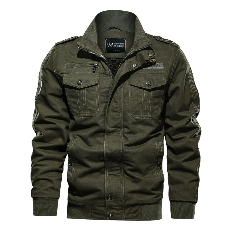Herren Militärinspirierte Canvas‑Fieldjacke mit Epauletten, Brustpattentaschen und Rippbündchen Nord Taschen