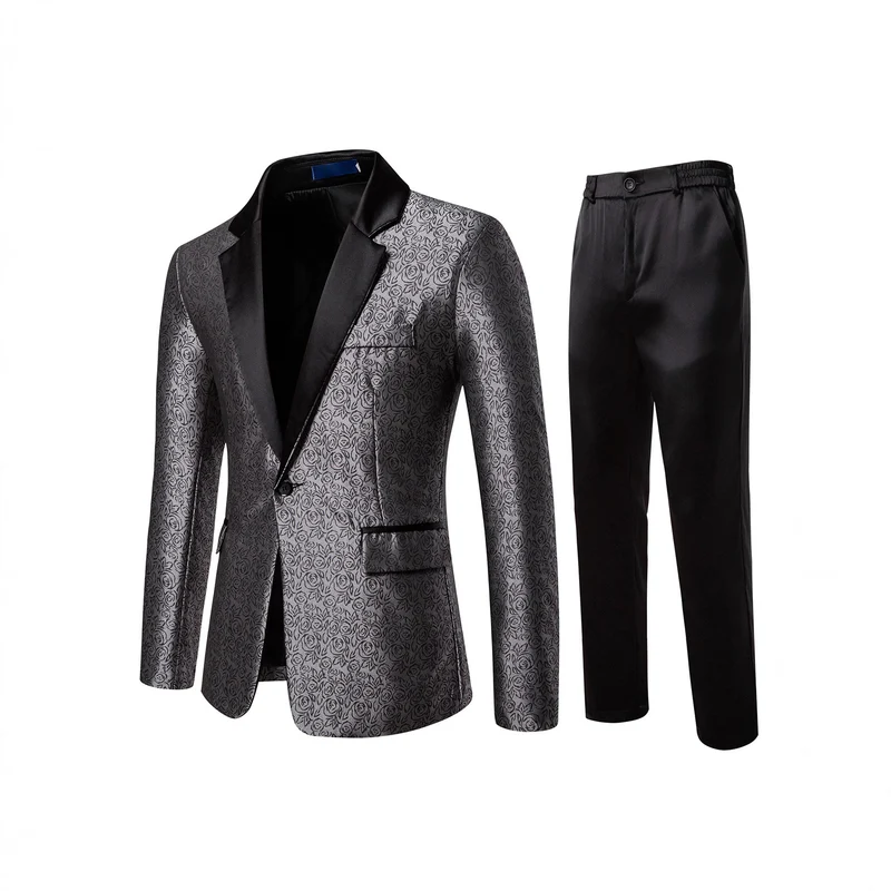 Herren Zweiteiliges Smoking-Set mit gemustertem Sakko und Satinrevers Nord Taschen