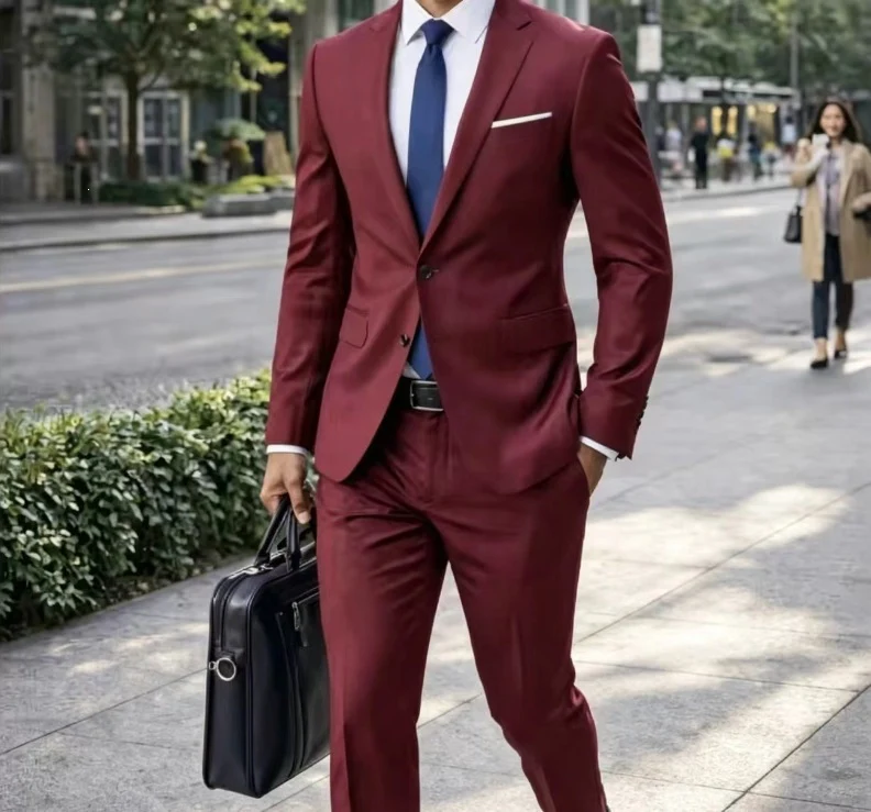Herren Zweiteiliger Slim-Fit Businessanzug mit tailliertem Revers und schlanker Anzughose Nord Taschen