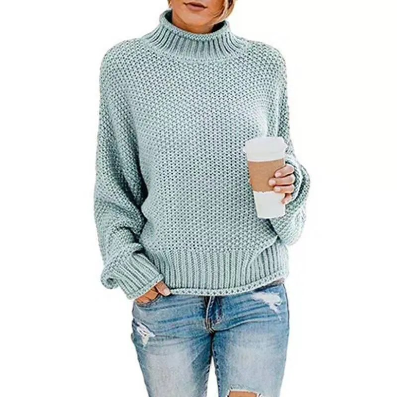 Damen Grobgestrickter Boxy-Rollkragenpullover mit strukturierter Waffeloptik und geripptem Saum Nord Taschen