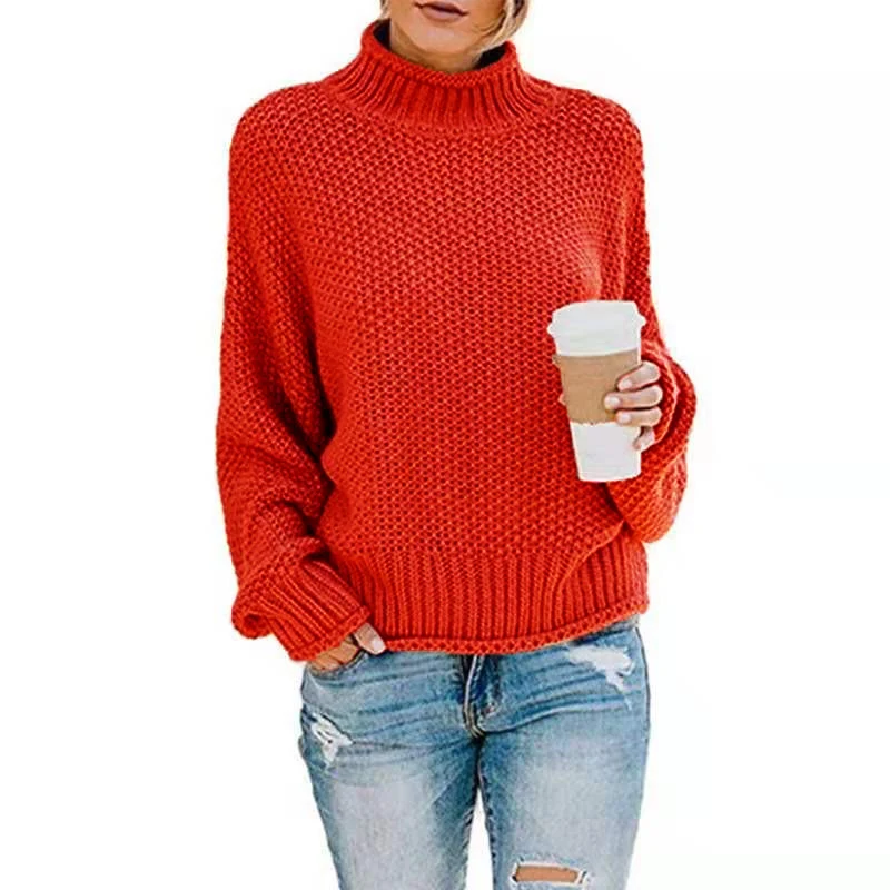 Damen Grobgestrickter Boxy-Rollkragenpullover mit strukturierter Waffeloptik und geripptem Saum Nord Taschen