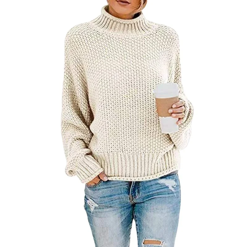 Damen Grobgestrickter Boxy-Rollkragenpullover mit strukturierter Waffeloptik und geripptem Saum Nord Taschen