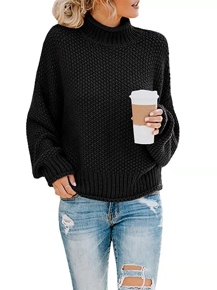 Damen Grobgestrickter Boxy-Rollkragenpullover mit strukturierter Waffeloptik und geripptem Saum Nord Taschen