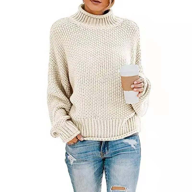 Damen Grobgestrickter Boxy-Rollkragenpullover mit strukturierter Waffeloptik und geripptem Saum Nord Taschen