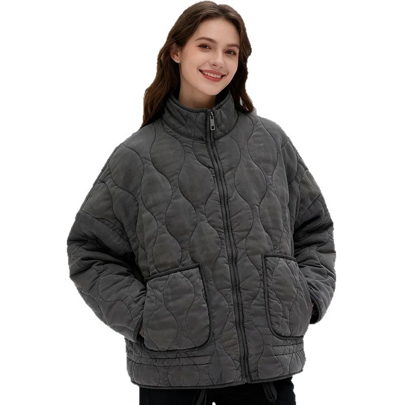 Damen gesteppte Quiltjacke mit Stehkragen und aufgesetzten Taschen Nord Taschen