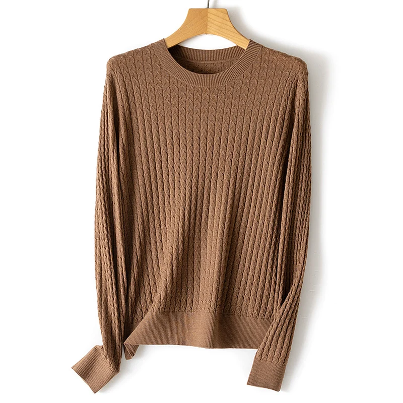 Damen Feinstrickpullover mit Zopfstrickmuster und Rundhalsausschnitt Nord Taschen