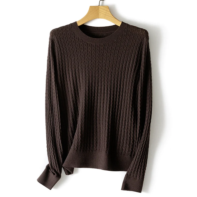 Damen Feinstrickpullover mit Zopfstrickmuster und Rundhalsausschnitt Nord Taschen
