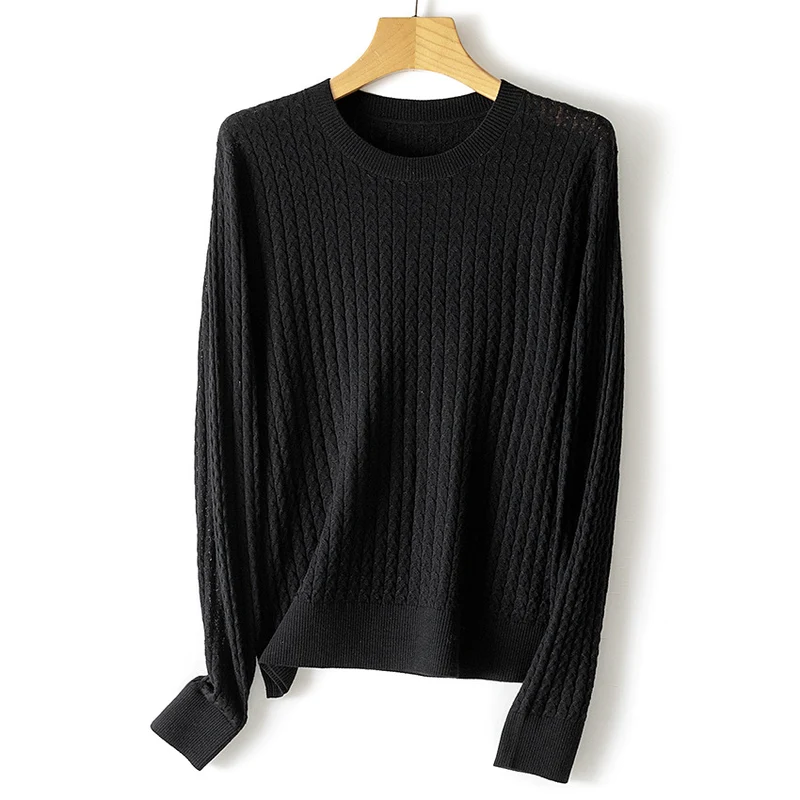 Damen Feinstrickpullover mit Zopfstrickmuster und Rundhalsausschnitt Nord Taschen