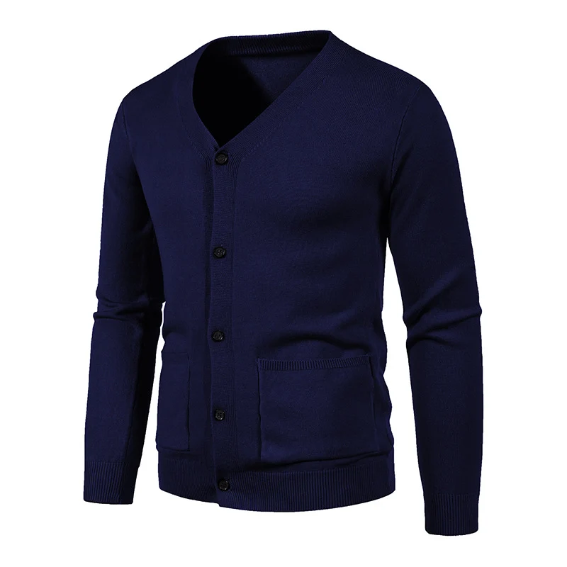 Herren schlanker Feinstrick-Cardigan mit V-Ausschnitt, Knopfleiste und aufgesetzten Taschen Nord Taschen