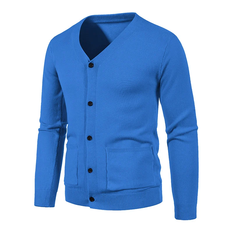 Herren schlanker Feinstrick-Cardigan mit V-Ausschnitt, Knopfleiste und aufgesetzten Taschen Nord Taschen