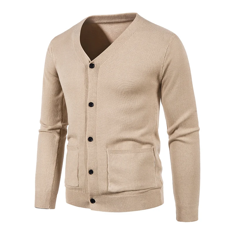 Herren schlanker Feinstrick-Cardigan mit V-Ausschnitt, Knopfleiste und aufgesetzten Taschen Nord Taschen