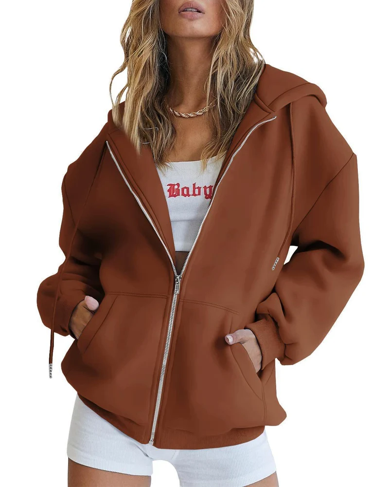 Damen Oversized Kapuzenjacke mit Reißverschluss - Vittorelli